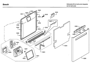 Door Diagram and Parts List for SHP65TL2UC 09 Bosch Dishwasher
