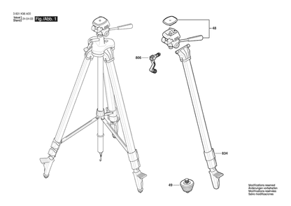 Section 1 Diagram and Parts List for BT250 3601K96A10 Bosch Tool Stand & Cart