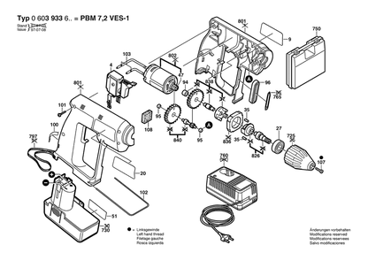 Section 1 Diagram and Parts List for 0603933666  Bosch Cordless Drill