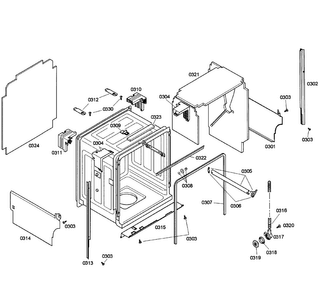 Cabinet Diagram and Parts List for SHE55C05UC 50 Bosch Dishwasher