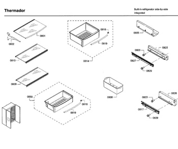 Drawer & Shelf Asy Diagram and Parts List for T42BD820NS 00 Thermador Refrigerator
