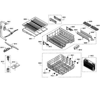Baskets Diagram and Parts List for SHE65T55UC 01 Bosch Dishwasher