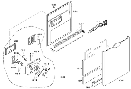 Door Assy Diagram and Parts List for SHE43F06UC 48 Bosch Dishwasher