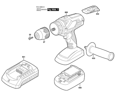 Bosch 2895 (F012289501) Diagram and Parts List for 2895 F012289501 Bosch Cordless Drill