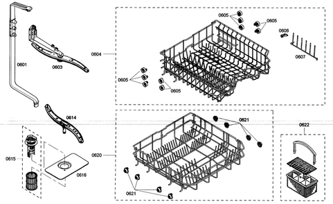 Racks Assy Diagram and Parts List for SHE4AM15UC 01 Bosch Dishwasher