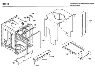 Cabinet Diagram and Parts List for SHE53T55UC 09 Bosch Dishwasher
