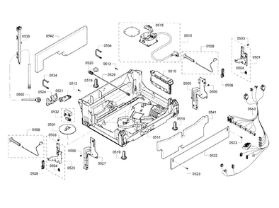 Base Diagram and Parts List for SHE68T55UC 03 Bosch Dishwasher