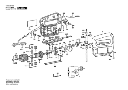 Section 1 Diagram and Parts List for ST350 0603230548 Bosch Jig Saw