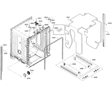 Cabinet Diagram and Parts List for SHE3AR56UC 06 Bosch Dishwasher