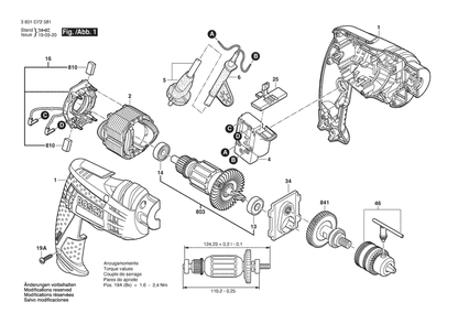 Section 1 Diagram and Parts List for GBM6RE 3601D72582 Bosch Drill