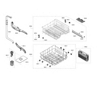 Rack Diagram and Parts List for SHE3AR55UC 12 Bosch Dishwasher