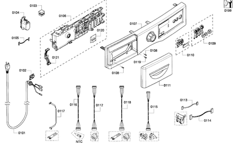 Control Panel Diagram and Parts List for WFVC3300UC 19 Bosch Washer