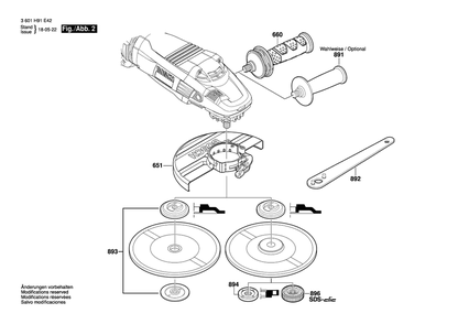 Diagram 2 Diagram and Parts List for GWS22-230LV 3 601 H91 E42 Bosch Angle Grinder
