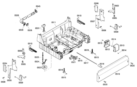 Base Assy Diagram and Parts List for SHE43F02UC 50 Bosch Dishwasher