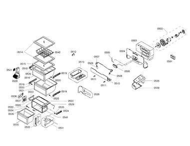 Refrigerator Section Diagram and Parts List for B20CS80SNS 01 Bosch Refrigerator