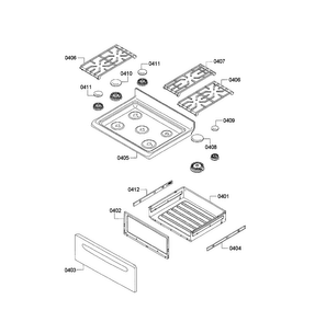 Cooktop & Drawer Diagram and Parts List for HGS3023UC 08 Bosch Range