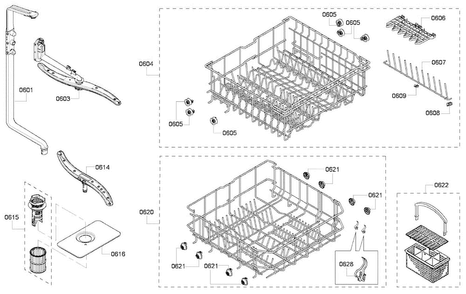 Baskets Diagram and Parts List for SHE4AP02UC 03 Bosch Dishwasher