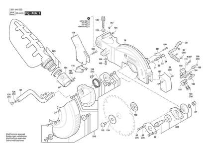 Section 1 Diagram and Parts List for GCM305-216D 3601M49070 Bosch Miter Saw