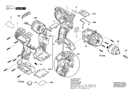 Section 1 Diagram and Parts List for GSB18VE-EC 3601JF1310 Bosch Hammer Drill