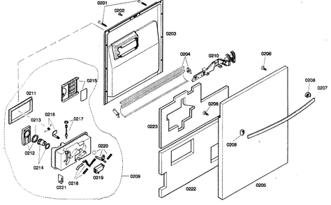 Door Assy Diagram and Parts List for SHX46A02UC 21 Bosch Dishwasher