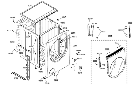 Cabinet Parts Diagram and Parts List for WTMC3521UC 05 Bosch Dryer