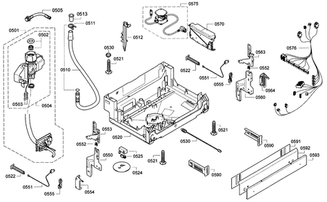 Base Diagram and Parts List for SHE9PT55UC 74 Bosch Dishwasher