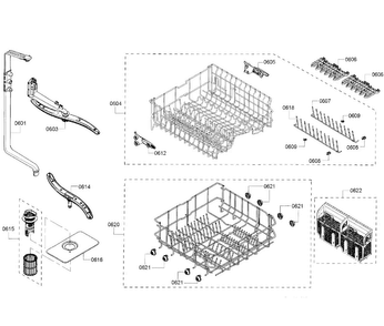 Basket Assy Diagram and Parts List for SHX4AT55UC 18 Bosch Dishwasher