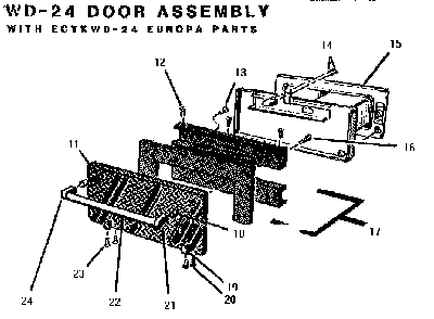 Door Assembly Diagram and Parts List for WD24WC  Thermador Warming Drawer