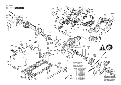 Figure 3 Diagram and Parts List for 3601FC1110 GKS 18V-22L Bosch Circular Saw