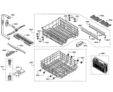 Basket Diagram and Parts List for SHE53TF6UC 09 Bosch Dishwasher