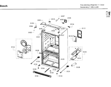 Cabinet Diagram and Parts List for B26FT80SNS 02 Bosch Refrigerator
