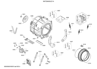 Power Module/Motor/Oscillating System Diagram and Parts List for WAT28400UC 14 Bosch Washer