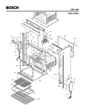 02 - BODY, LOWER Diagram and Parts List for HBL665  Bosch Range