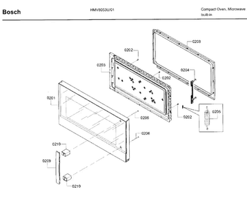 Door Asy Diagram and Parts List for HMV8053U 01 Bosch Microwave