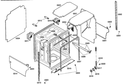Cabinet Parts Diagram and Parts List for SHE55M02UC 48 Bosch Dishwasher