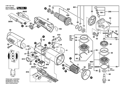 Section 1 Diagram and Parts List for 1810 3601H31A10 Bosch Angle Grinder