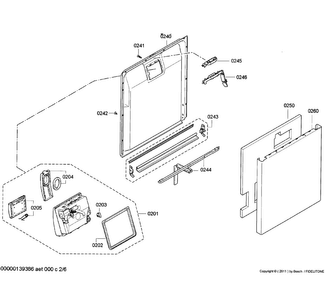 Door Assy Diagram and Parts List for SGE63E05UC 25 Bosch Dishwasher
