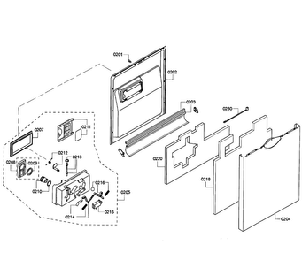 Door Assy Diagram and Parts List for SHE43P06UC 61 Bosch Dishwasher