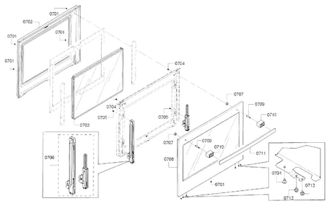 Door Diagram and Parts List for HBL8651UC 01 Bosch Wall Oven