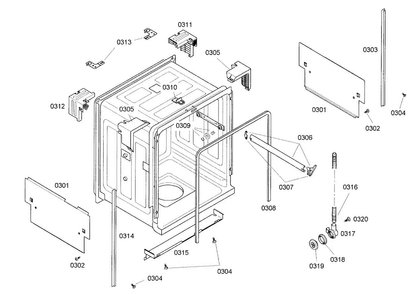Cabinet Diagram and Parts List for SHE42L12UC 36 Bosch Dishwasher