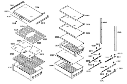 Drawers Assy Diagram and Parts List for B24IR70NSP 07 Bosch Freezer