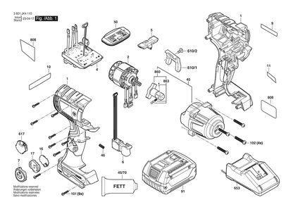 Figure 1 Diagram and Parts List for 3601JK4110 GDS18V-330PCN Bosch Wrench