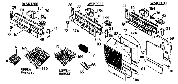 Control Panel/baskets Diagram and Parts List for WSK2300  Thermador Dishwasher