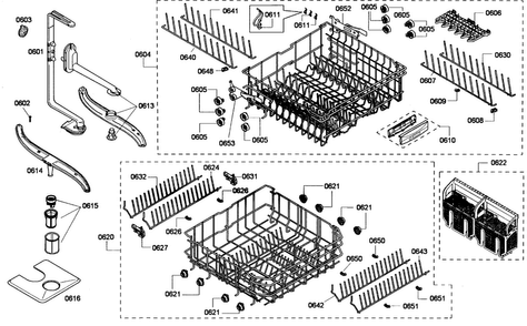 Racks Assy Diagram and Parts List for SHE55M15UC 59 Bosch Dishwasher