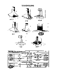 Dimensions Diagram and Parts List for HDI  Thermador Range Hood