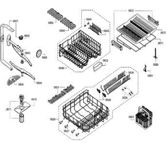 Baskets Diagram and Parts List for SGE68U55UC B3 Bosch Dishwasher