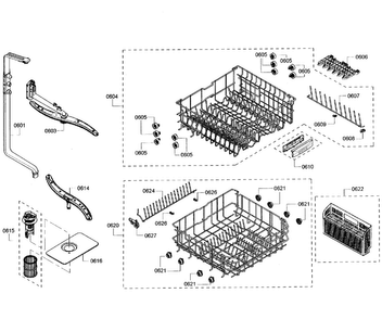 Baskets Diagram and Parts List for SHX3AR76UC 06 Bosch Dishwasher