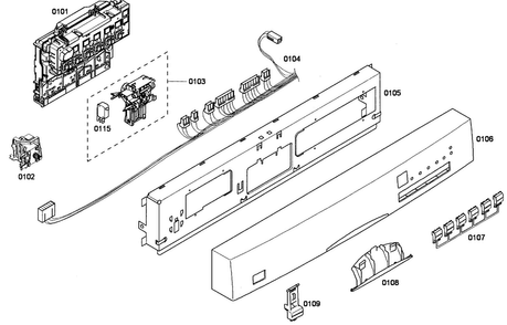 Front Panel Diagram and Parts List for SHE43P12UC 56 Bosch Dishwasher