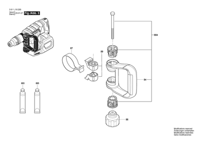 Figure 8 Diagram and Parts List for 3611J182E0 GSH 18V-5 Bare Bosch Demolition Hammer