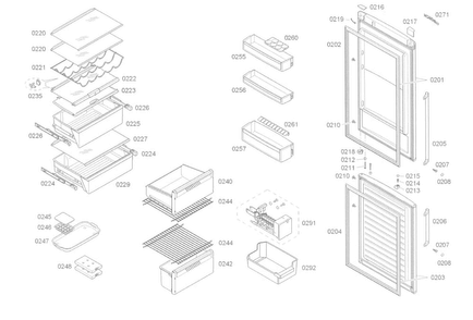 Door & Drawer Asy Diagram and Parts List for B11CB81SSS 01 Bosch Refrigerator